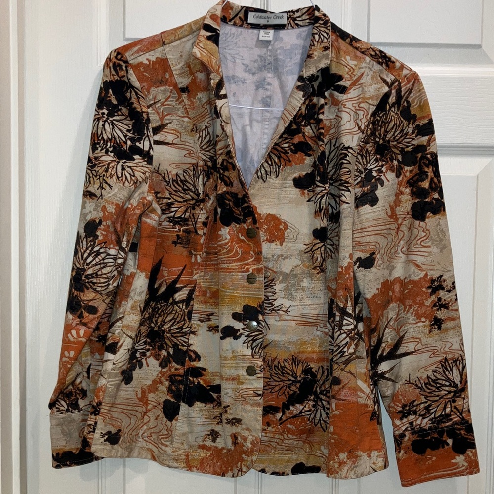 Coldwater Creek Women’s Blazer Jacket Autumn Floral Print 100% Cotton Button - Picture 1 of 6